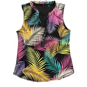 NWT Tahari Tropical Print Tassel Tie Front Sleeveless Blouse 17” P2P